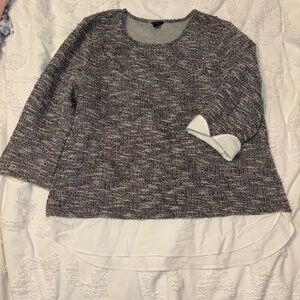 Ann Taylor Gray Marled Crewneck Sweater with White Shirttail